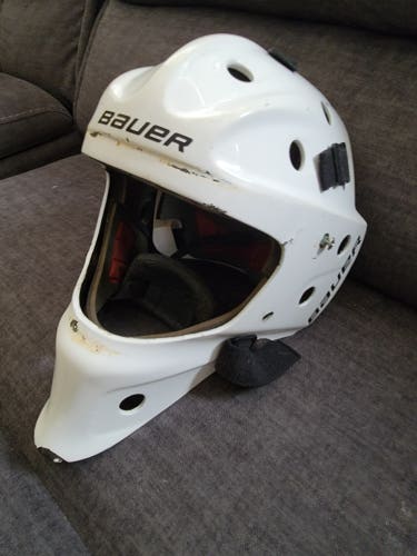 Senior Used Bauer Goalie Mask Pro Stock - Missing Cage