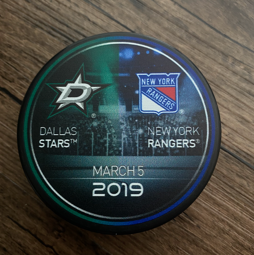 Dallas Stars vs. New York Rangers Collectible Hockey Puck - March 5 2019