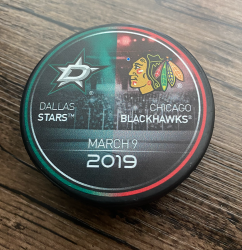Dallas Stars vs. Chicago Blackhawks Collectible Hockey Puck - March 9 2019