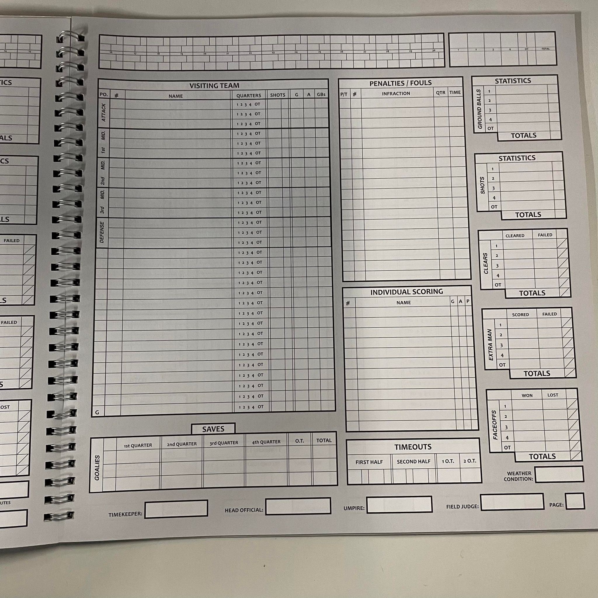 Major League Lacrosse Official Scorebook - Mens