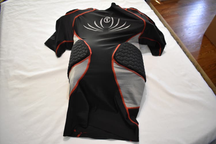 5 Pad Protective Compression Shirt, Black/Gray/Red