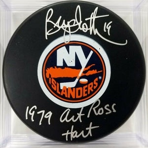 BRYAN TROTTIER Signed New York Islander Autograph Hockey Puck 1979 Art Ross Hart