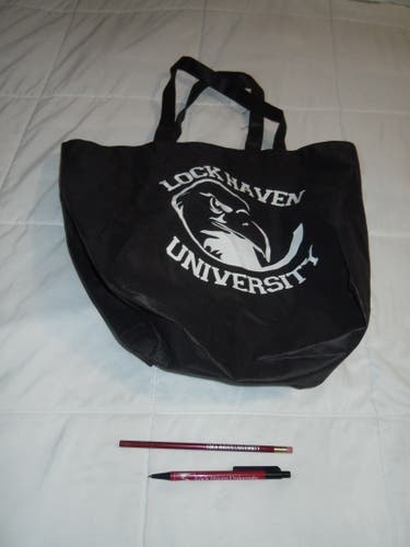 Used LOCK HAVEN UNIVERSITY CARRY/REUSEABLE GROCERY BAG W PEN & PENCIL-LHU-THE HAVE