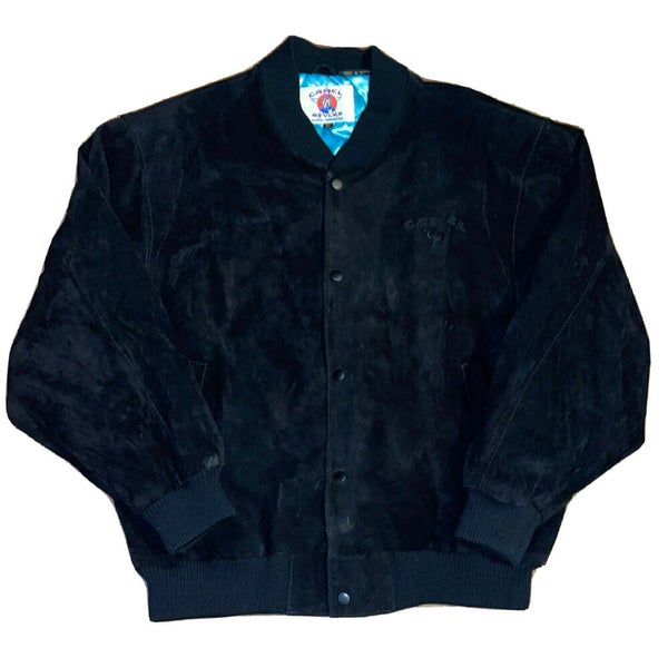 Vintage Camel Styles Leather Bomber Jacket Mens XL Black Suede Satin Lined Heavy