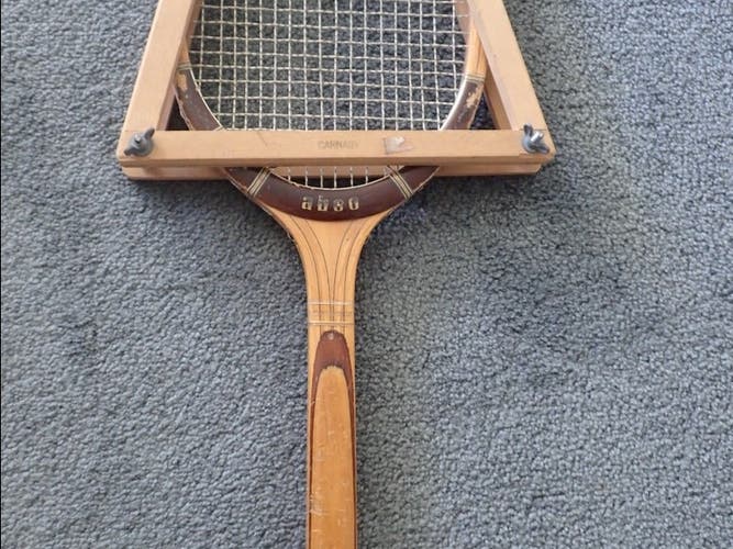ABCO  Wood  Wooden Tennis Racket 1970s Vintage With Frame holder