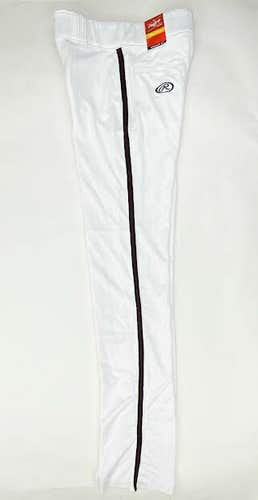 Rawlings Unhemmed Straight Fit White Baseball Pant Black Maroon Braid Mens Small