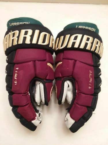 Arizona Coyotes Johan Larsson game-worn Warrior Alpha Pro gloves from 2021-22 season (size 14)