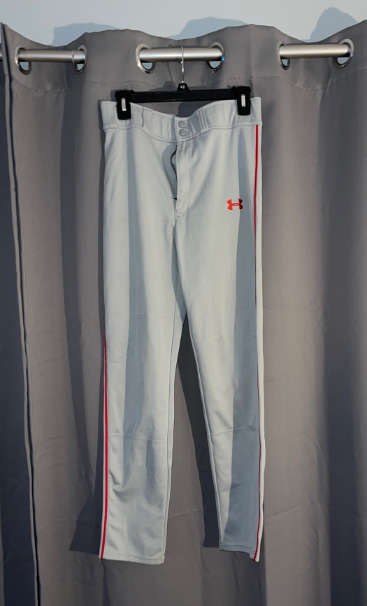 Under Armour Baseball Pants in Gray with Red Piping Youth XL