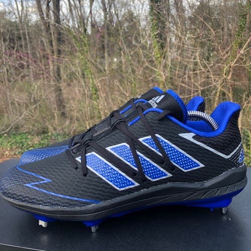 Adidas Adizero Afterburner 7 Black Blue Metal Baseball Cleats FV9396 MEN Sz 10.5