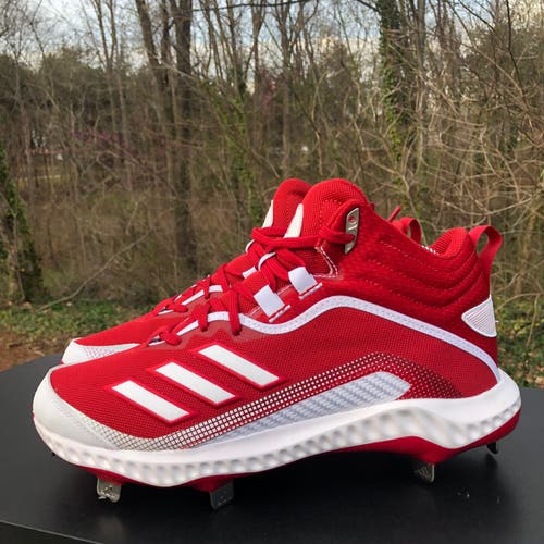 Adidas Icon 6 Bounce Mid Baseball Metal Cleats Red White FV9356 Men's Size 8