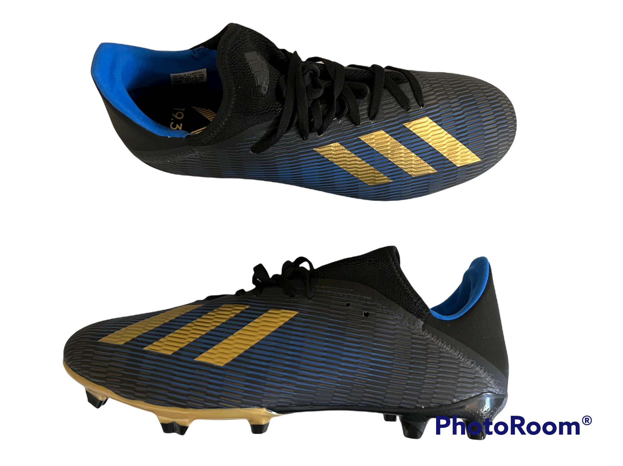 Adidas x 19.3 FG Soccer Cleats / Blue Black Gold Color / 11 M US