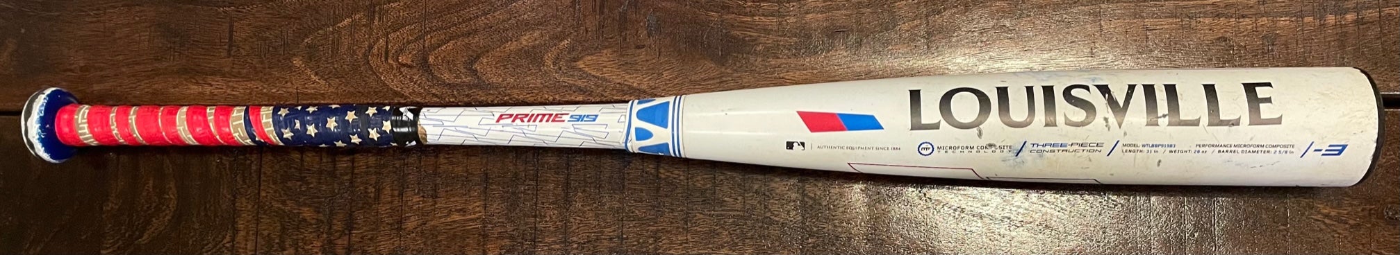 Used BBCOR Certified Louisville Slugger Composite Prime 919 Bat (-3) 28 oz 31"