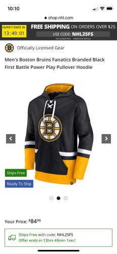Men's Boston Bruins Fanatics Branded Black First Battle Power Play Pullover Hoodie
