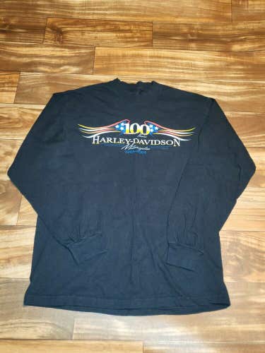 Vintage 2002 Harley Davidson 100th Anniversary Double Sided Longsleeve Shirt Med