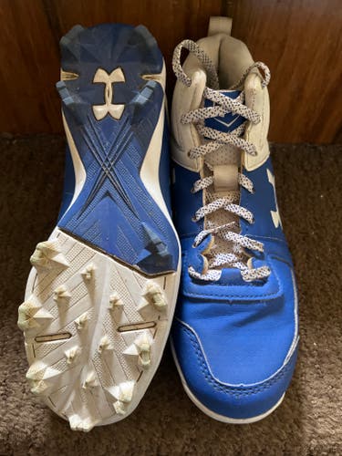 Blue Used Youth Kid's Size 4.0 (Women's 5.0) Molded Cleats Under Armour High Top