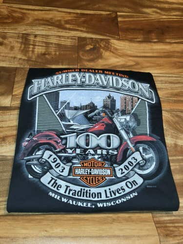 Vintage Harley Davidson 2002 Motorcycle 100th Anniversary Black T Shirt Size XL