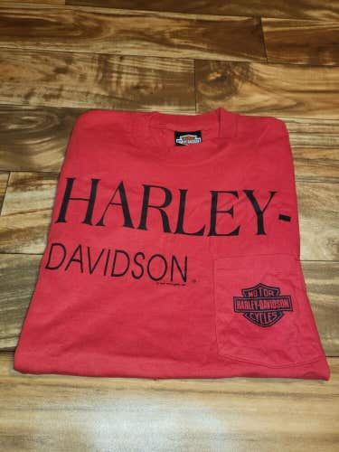 Vintage 1991 Harley Davidson Pocket T Shirt Size Medium Red Single Stitch Shirt