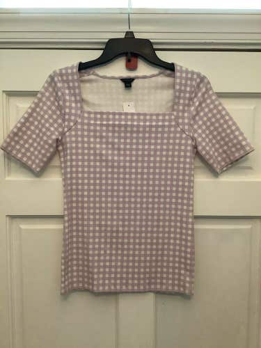NWT Ann Taylor Dress Shirt Ladies Size Small Pink White Checkerboard Box T