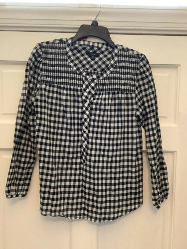 NWT J Crew ladies size xs long sleeve Shirt blouse blK white checkerboard box t