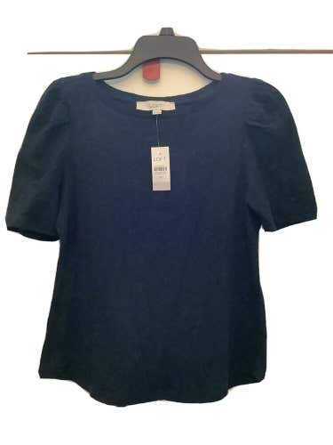 NWT Ann Taylor Loft ladies Blouse Shirt Size XS Navy Blue cotton/polyester box T