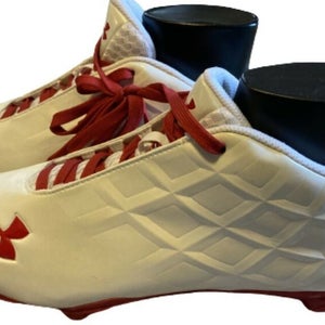New W/O Box Under Armour Mid-Top Football Cleats Detachable Spikes White Red 13