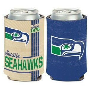 Seattle Seahawks Vintage Design Can Cooler 12oz Collapsible Koozie - Two Sided