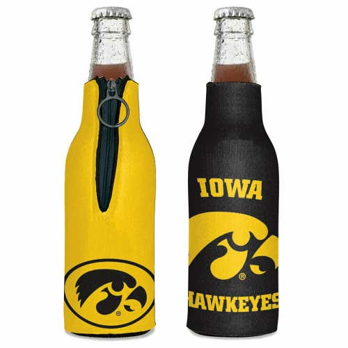 Iowa Hawkeyes Bottle Cooler 12 oz Zip Up Koozie Jacket NCAA Two Sided