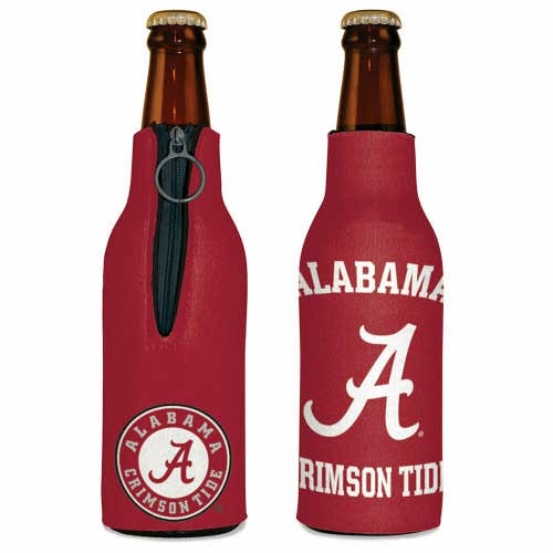 Alabama Crimson Tide Bottle Cooler 12 oz Zip Up Koozie Jacket NCAA Two Sided