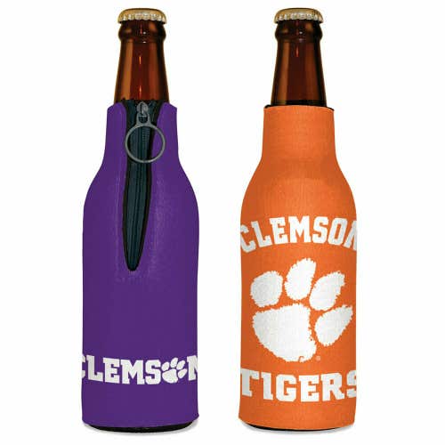 Clemson Tigers Bottle Cooler 12 oz Zip Up Koozie Jacket NCAA Two Sided