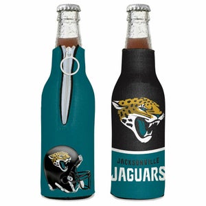 Jacksonville Jaguars Bottle Cooler 12 oz Zip Up Koozie Jacket NFL Two Sided