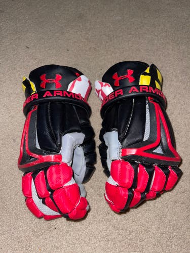 Under Armour University Of Maryland Player Broken Used Gloves 13” Biofit