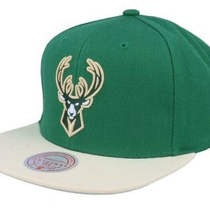 Milwaukee Bucks Mitchell & Ness NBA Snapback Hat 2Tone Flat Brim Adjustable Cap