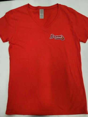 20401 Womens ATLANTA BRAVES V-Neck Baseball Jersey Shirt RED All Sizes