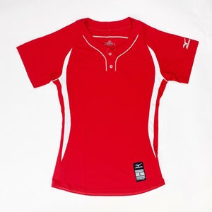 Mizuno Elite Short Sleeve 2-Button Game Softball Jersey Women's Small Red 350603