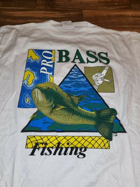 Vintage Pro Bass Fishing Nature Lake White Fishing Pole T Shirt