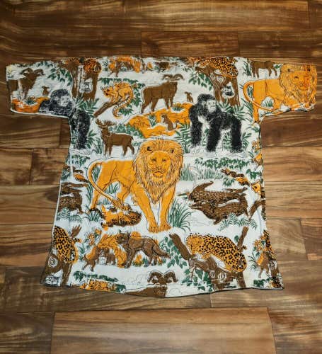 Vintage Rare Nature Animal All Over Print Lion Gorilla Fox Snake T Shirt Sz XXL
