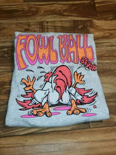 NEW Vintage Baseball Fowl Ball Funny Rooster Chicken Grey Sweatshirt Size L/XL