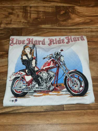 NEW Rare Vintage Motorcycle Live Hard Ride Hard Screen Stars White T Shirt Sz L