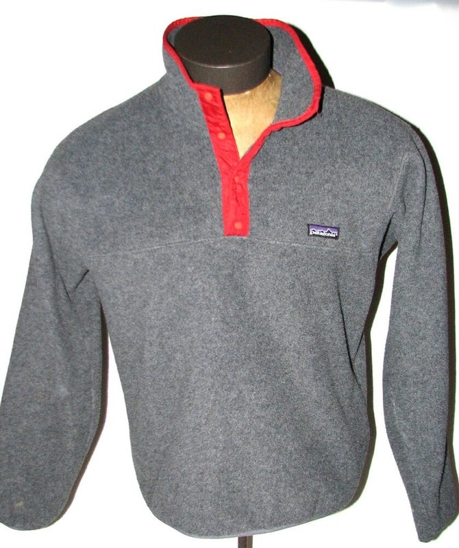 Patagonia Men's Gray/Red Snap-T Pullover Fleece Jacket ~ Size Medium M ~ LIKE-NU