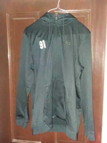 Taylor Hall worn Under Armour black #91 hooded, zippered sweatshirt from 2019-2020 NHL season
