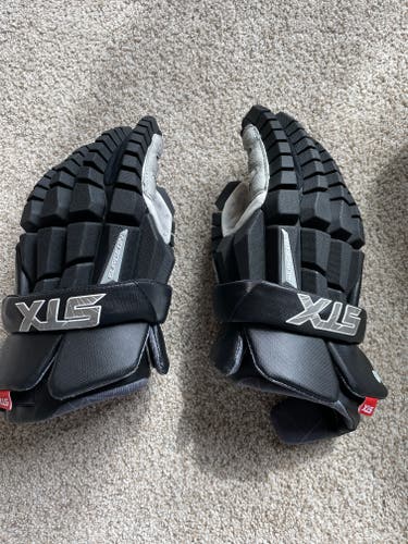 Used Player's STX Surgeon RZR Lacrosse Gloves 13", mesh palms cut