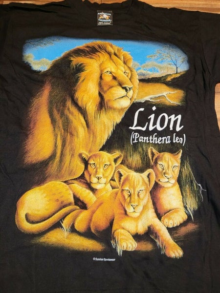 NEW Vintage Nature Lions Panthera Leo Animal American Thunder Black Shirt  Small