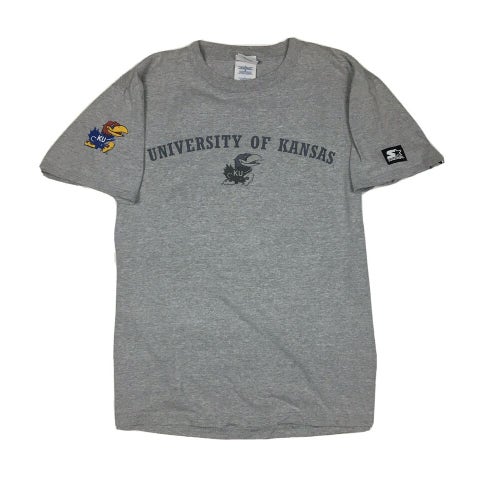 Vintage 90s University of Kansas Jayhawks Basketball Gray T-Shirt by STARTER (L)