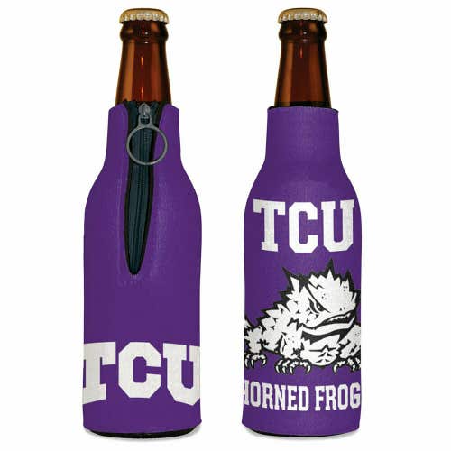 TCU Horned Frogs Bottle Cooler 12 oz Zip Up Koozie Jacket NCAA Two Sided