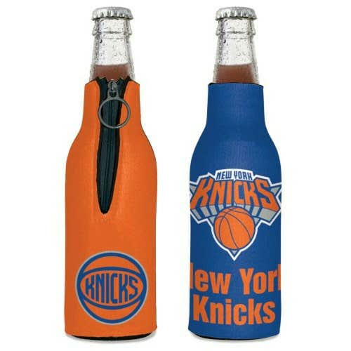 New York Knicks Bottle Cooler 12 oz Zip Up Koozie Jacket NBA Two Sided