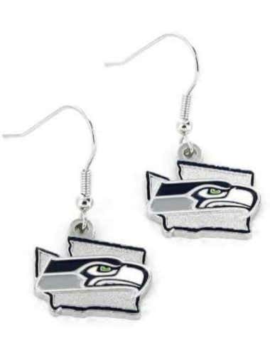 Seattle Seahawks State Design NFL Silver Dangle Earrings Hypo-Allergenic
