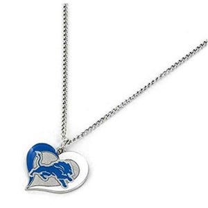 Detroit Lions Swirl Heart NFL Silver Team Pendant Necklace Aminco 20-Inch