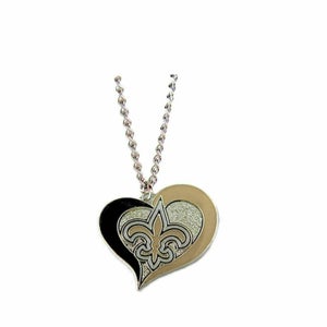 New Orleans Saints Swirl Heart NFL Silver Team Pendant Necklace Aminco 20-Inch