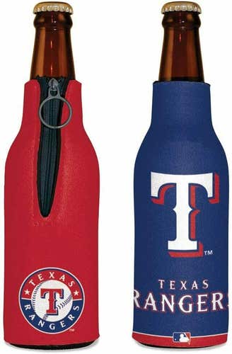 Texas Rangers Bottle Cooler 12oz Zip Up Koozie Hugger Jacket MLB Two Sided