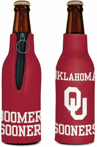Oklahoma Sooners Bottle Cooler 12oz Zip Up Koozie Jacket NCAA Two Sided